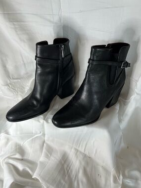 Franco Sarto Black Leather Ankle Booties with Side Buckle
